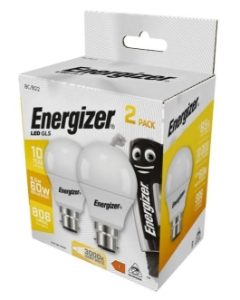 ENERGIZER 2 Pack LED GLS B22 806lm 10000 Hr 3000K