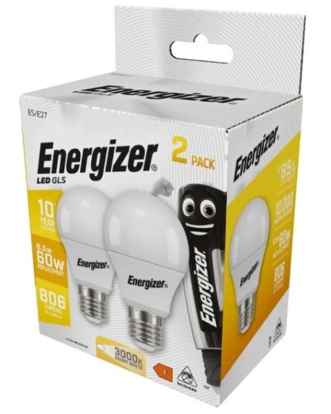 ENERGIZER 2 Pack LED GLS E27 806lm 10000 Hr 3000K