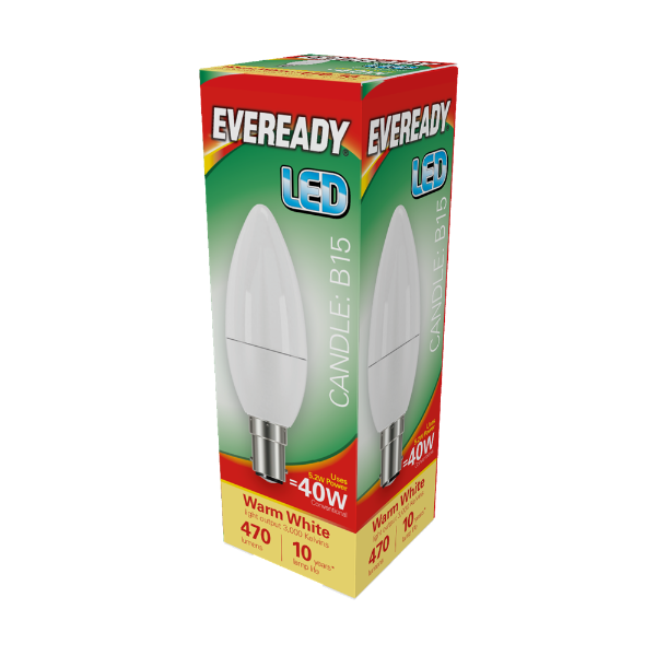 EVEREADY LED Candle 470lm Warm White SBC 10,000Hrs