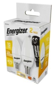 ENERGIZER 2 Pack LED Candle E14 470lm 10000 Hr 3000K