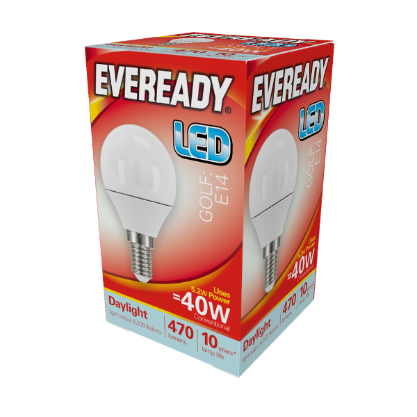 EVEREADY LED Golfball 470lm Daylight E14 10,000Hrs