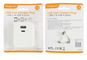 KINGAVON USB C & A Fast Charger Plug 20w PD