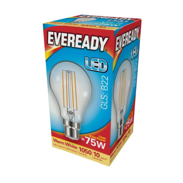 EVEREADY LED 1050lm Clear GLS B22 Filament