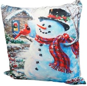 XMAS HAUS Christmas Themed Cushion Snowman & Bird