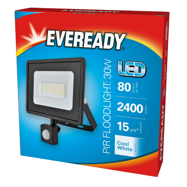 EVEREADY LED 30w PIR Floodlight 2400lm 4000K Cool White