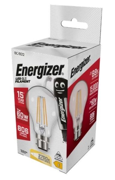 ENERGIZER FILAMENT LED GLS 806LM B22 WARM WHITE BOX