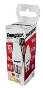 ENERGIZER LED CANDLE 250LM OPAL B22 WARM WHITE BOX