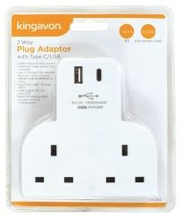 KINGAVON 2 Way Plug Adaptor with Type C/USB