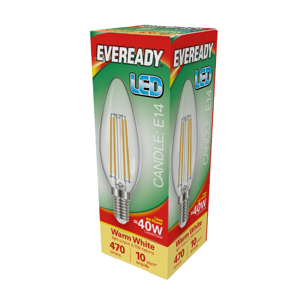 EVEREADY LED 470lm Clear Candle E14 Filament